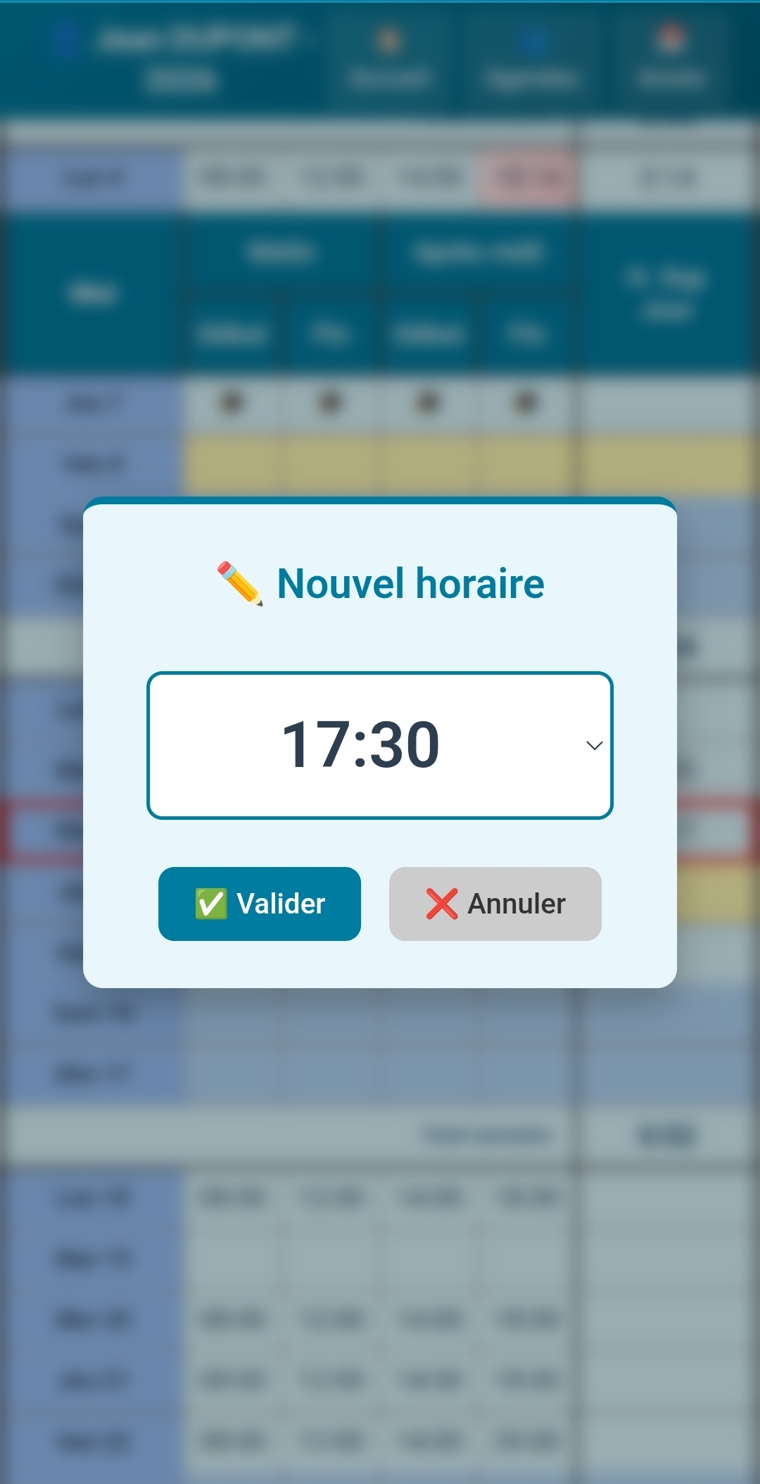 Détails du planning