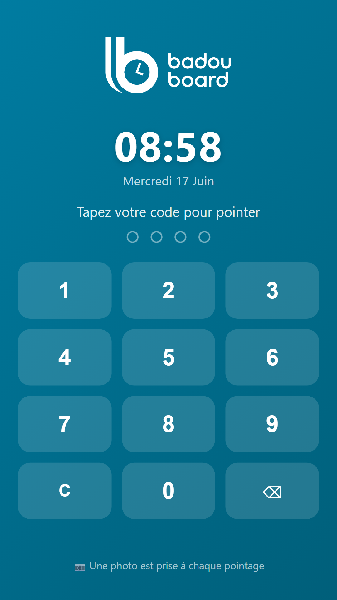 BadouBoard - Saisie par pointeuse, code personnel