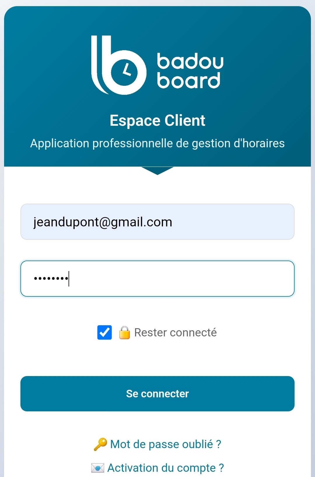 Page de connexion BadouBoard