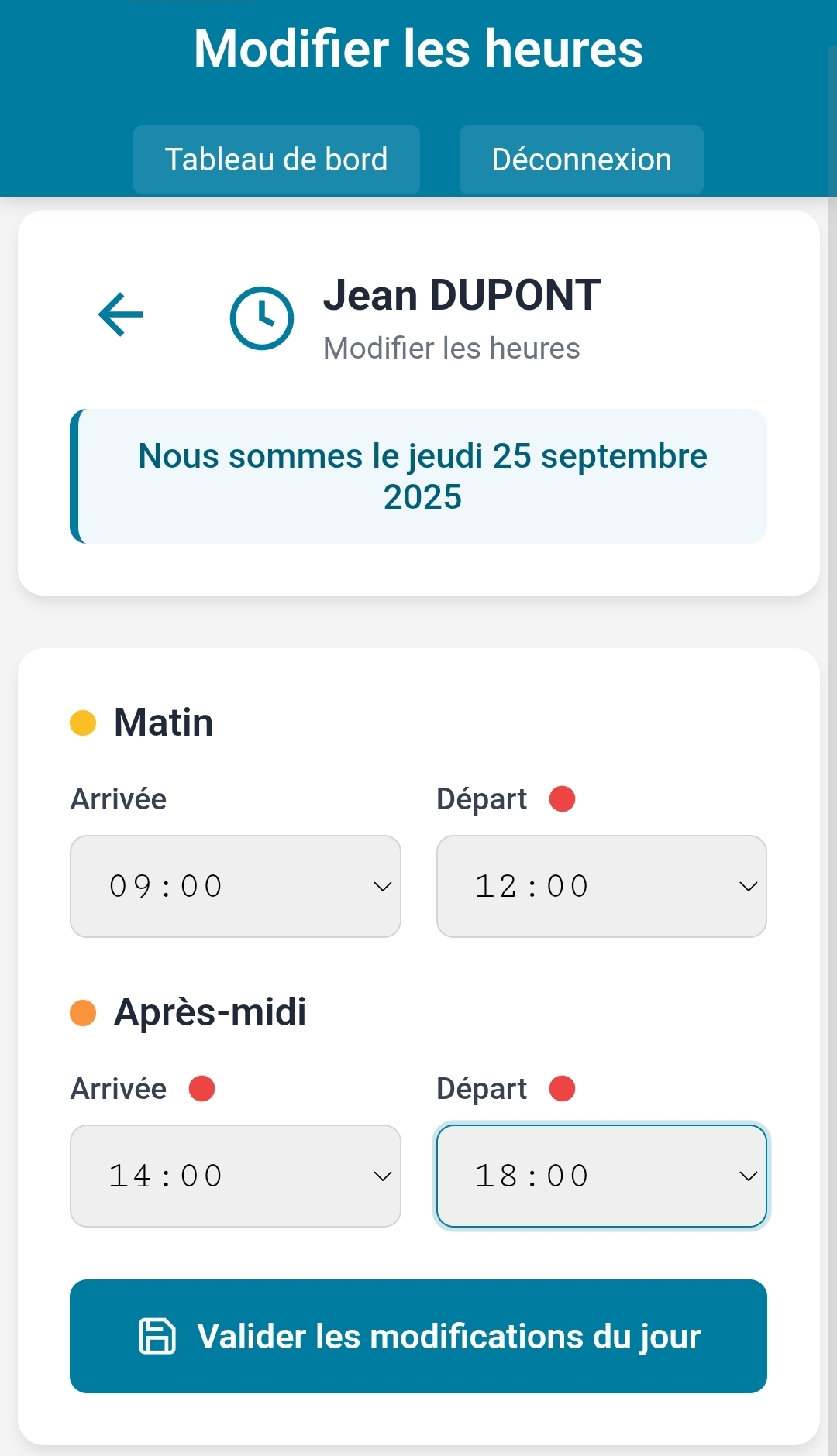 Sélection de l'horaire